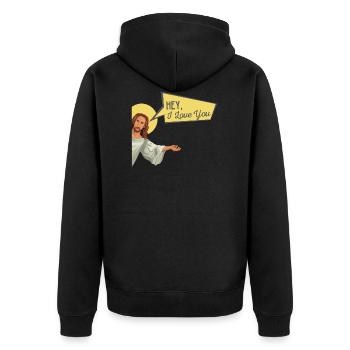 Jesus loves you funny saying gift - Unisex Premium Organic Zip Hoodie - black - Back - Nico (187cm)