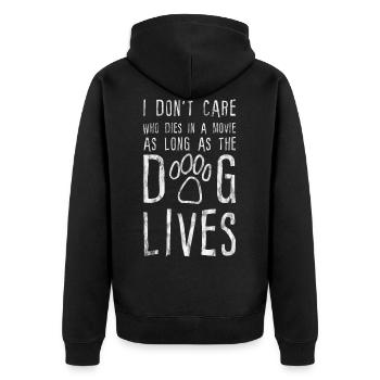 I Don't Care Who Dies As Long As The Dog Lives - Unisex Premium Bio Zip Hoodie - Schwarz - Hinten - Nico (187cm)