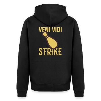Bowling Pin Strike - Unisex Premium Bio Zip Hoodie - Schwarz - Hinten - Nico (187cm)