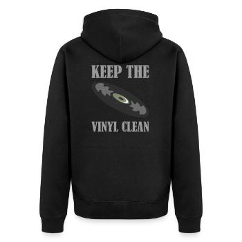 Schallplatte keep the vinyl clean - Unisex Premium Bio Zip Hoodie - Schwarz - Hinten - Nico (187cm)