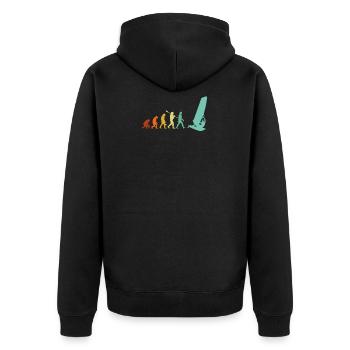 Windsurfen Evolution, Windsurfen - Unisex Premium Bio Zip Hoodie - Schwarz - Hinten - Nico (187cm)