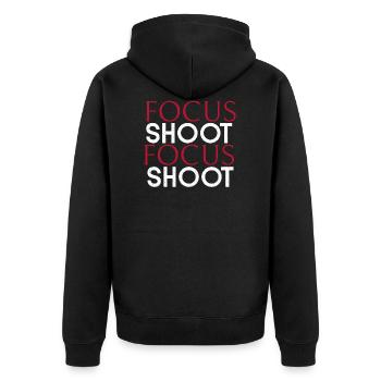 Practical Shooting - Focus Shoot Focus Shoot - Unisex Premium Organic Zip Hoodie - black - Back - Nico (187cm)