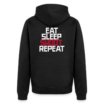 Eat Sleep Shoot Repeat - Unisex Premium Organic Zip Hoodie - black - Back - Nico (187cm)