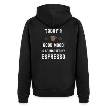 Today Good Mood is sponsored by Espresso - Unisex Premium Bio Zip Hoodie - Schwarz - Hinten - Nico (187cm)