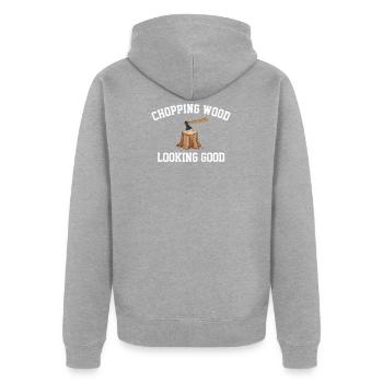 hacher le bois, bûcheron forestier - Veste à capuche bio Premium Unisexe - gris chiné - Dos - Nico (187cm)