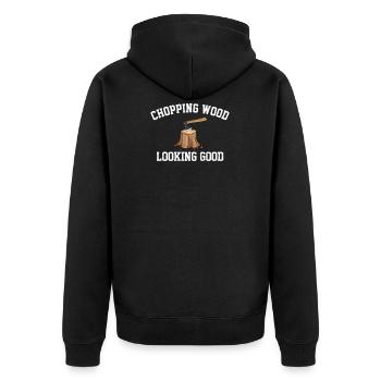 Holz hacken, Holzfäller holzeinbaumen - Unisex Premium Bio Zip Hoodie - Schwarz - Hinten - Nico (187cm)