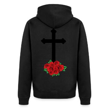 Rosen Trauer Tod Kreuz Beerdigung Jenseits Grab - Unisex Premium Bio Zip Hoodie - Schwarz - Hinten - Nico (187cm)