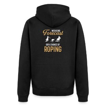 Wochenend-Prognose Roping, Rodeo roping - Unisex Premium Bio Zip Hoodie - Schwarz - Hinten - Nico (187cm)