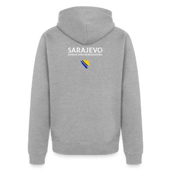Sarajevo, Bosnien und Herzegovina - Unisex Premium Bio Zip Hoodie - Grau meliert - Hinten - Nico (187cm)