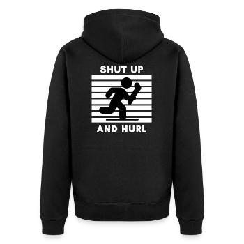 Hurling: Aufhalten und schleudern. - Unisex Premium Bio Zip Hoodie - Schwarz - Hinten - Nico (187cm)