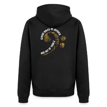 bassschlüssel mit Spruch - Unisex Premium Bio Zip Hoodie - Schwarz - Hinten - Nico (187cm)