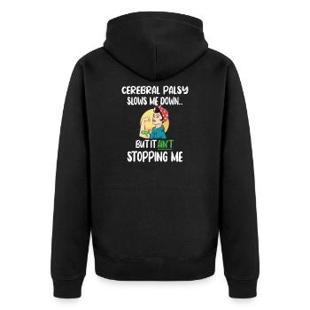 Infantile Cerebral Palsisise CP Fighter Cerebral Palsy - Unisex Premium Organic Zip Hoodie - black - Back - Nico (187cm)