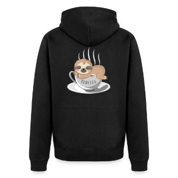 Sloffee | Sloth Funny Animals Coffee Lazy - Unisex Premium Organic Zip Hoodie - black - Back - Nico (187cm)