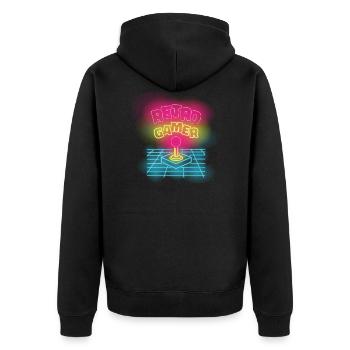 Retro gamer neon multicolore joystick design - Veste à capuche bio Premium Unisexe - noir - Dos - Nico (187cm)