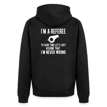 Schiedsrichter Papa Referee Unparteiischer Schiri - Unisex Premium Bio Zip Hoodie - Schwarz - Hinten - Nico (187cm)