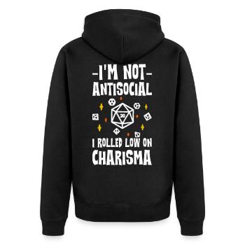 I'm Not Antisocial, I Rolled Low On Charisma 2 - Unisex Premium Bio Zip Hoodie - Schwarz - Hinten - Nico (187cm)