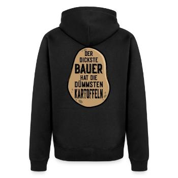 BAUER KARTOFFELN LANDWIRT LANDWIRTSCHAFT - Unisex Premium Bio Zip Hoodie - Schwarz - Hinten - Nico (187cm)