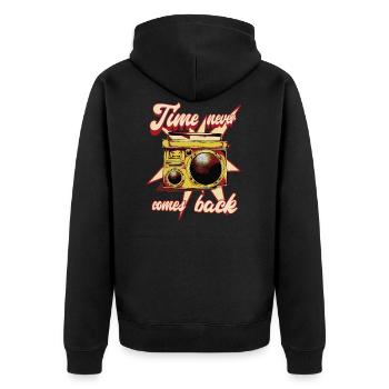 alte Zeiten - Unisex Premium Bio Zip Hoodie - Schwarz - Hinten - Nico (187cm)