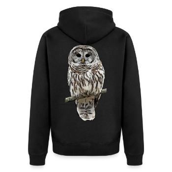 Eulen eule Vogel tiermotiv Aufdruck - Unisex Premium Bio Zip Hoodie - Schwarz - Hinten - Nico (187cm)