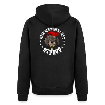 Rauhaardackel - Unisex Premium Bio Zip Hoodie - Schwarz - Hinten - Nico (187cm)