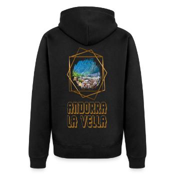 Andorra La Vella Stadt Skyline Heimat Liebe Berge - Unisex Premium Bio Zip Hoodie - Schwarz - Hinten - Nico (187cm)