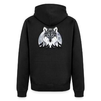 Wolf VollMond Pack Leader Rudelführer Dein Text - Unisex Premium Bio Zip Hoodie - Schwarz - Hinten - Nico (187cm)