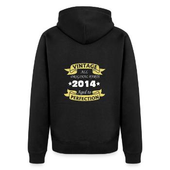 Jahrgang 2014 10 Jahre perfekt gereift - Unisex Premium Bio Zip Hoodie - Schwarz - Hinten - Nico (187cm)