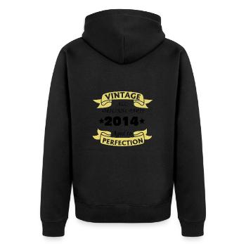 Jahrgang 2014 10 Jahre perfekt gereift - Unisex Premium Bio Zip Hoodie - Schwarz - Hinten - Nico (187cm)