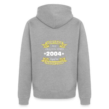 Jahrgang 2004 20 Jahre zur Perfektion gereift - Unisex Premium Bio Zip Hoodie - Grau meliert - Hinten - Nico (187cm)