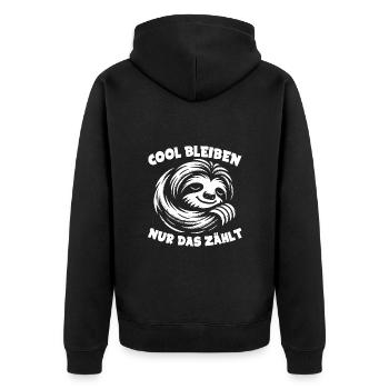 Faultier cool bleiben nur keinen Stress Spruch - Unisex Premium Bio Zip Hoodie - Schwarz - Hinten - Nico (187cm)