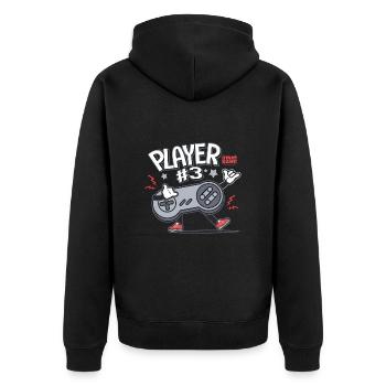 Gamer Player 3 console video games Family - Unisex Premium Organic Zip Hoodie - black - Back - Nico (187cm)