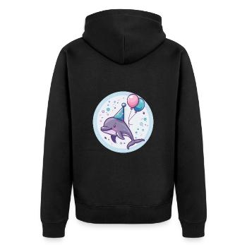 Delfin Geburtstag Comic - Unisex Premium Bio Zip Hoodie - Schwarz - Hinten - Nico (187cm)