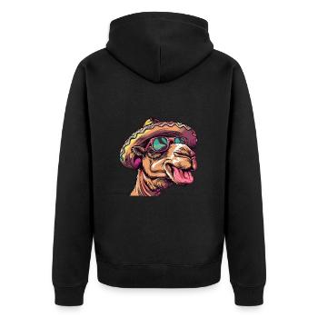 Kamel Comic Lustig Sombrero - Unisex Premium Bio Zip Hoodie - Schwarz - Hinten - Nico (187cm)
