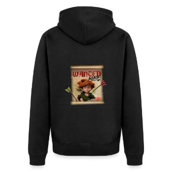 Robin Hood Schlitzohr von Sherwood Wanted Again! - Unisex Premium Bio Zip Hoodie - Schwarz - Hinten - Nico (187cm)