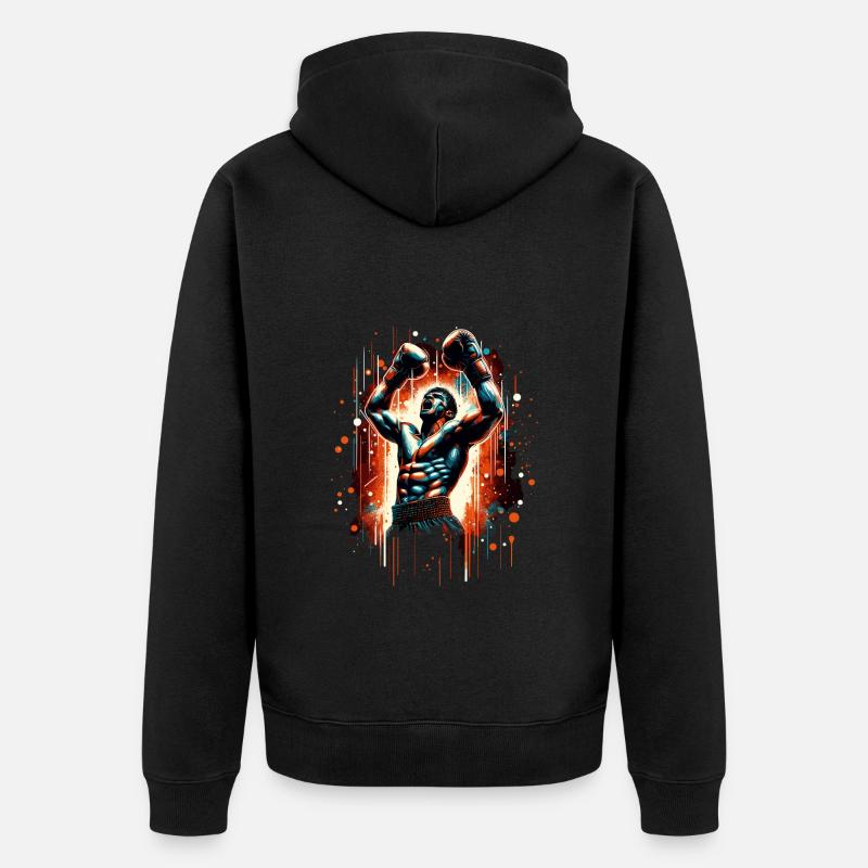 Boxer Siegespose Siegerpose Boxen Geschenk - Unisex Premium Bio Zip Hoodie - Schwarz