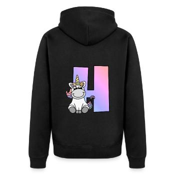 Einhorn Buchstabe H - Unisex Premium Bio Zip Hoodie - Schwarz - Hinten - Nico (187cm)