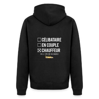 Célibataire en couple chauffeur humour métier - Veste à capuche bio Premium Unisexe - noir - Dos - Nico (187cm)