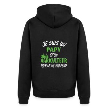 Papy agriculteur humour retraité tracteur cadeau - Veste à capuche bio Premium Unisexe - noir - Dos - Nico (187cm)