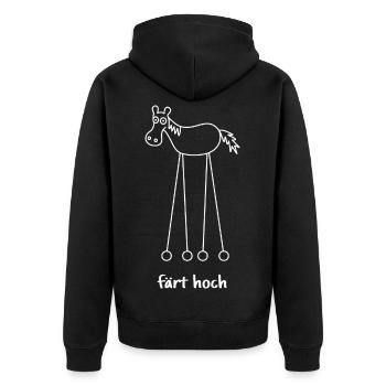 färt hoch, hochfahren, färt, Pferd auf Rädern - Unisex Premium Bio Zip Hoodie - Schwarz - Hinten - Nico (187cm)