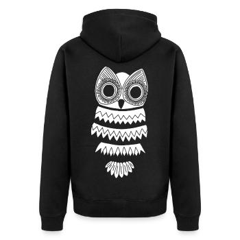 White owl - Unisex Premium Organic Zip Hoodie - black - Back - Nico (187cm)