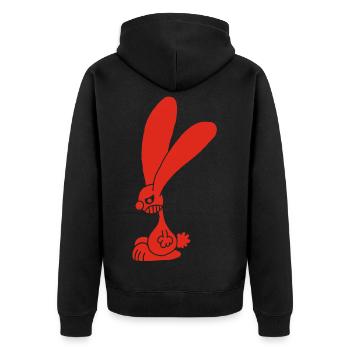 Grumpy red rabbit - Unisex Premium Organic Zip Hoodie - black - Back - Nico (187cm)