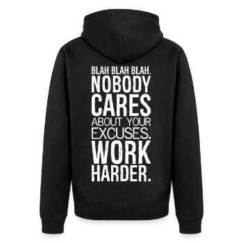 bla bla bla personne ne se soucie de tes excuses - Veste à capuche bio Premium Unisexe - noir - Dos - Nico (187cm)