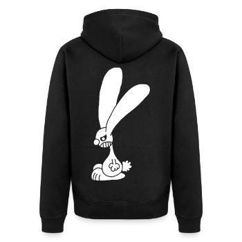 Grumpy White Rabbit - Unisex Premium Organic Zip Hoodie - black - Back - Nico (187cm)