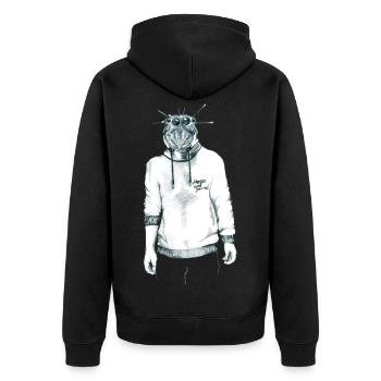 Mensch mit Spinnenkopf im Kapuzenpullover - Unisex Premium Bio Zip Hoodie - Schwarz - Hinten - Nico (187cm)