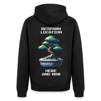 Respawn Location: Here and Now | Mindfulness, Zen - Unisex Premium Organic Zip Hoodie - black - Back - Nico (187cm)