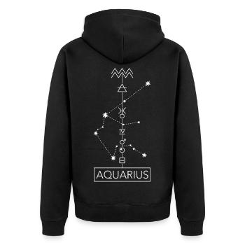Aquarius - Wassermann Sternzeichen - weiss - Unisex Premium Bio Zip Hoodie - Schwarz - Hinten - Nico (187cm)