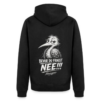Bevor DU fragst: NEE! - Unisex Premium Bio Zip Hoodie - Schwarz - Hinten - Nico (187cm)