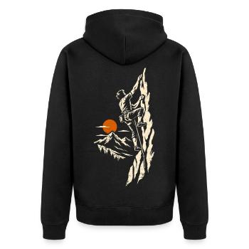 Klippenklettern – Klettern und Bergsteigen - Unisex Premium Bio Zip Hoodie - Schwarz - Hinten - Nico (187cm)