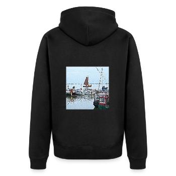 Spaziergang im Hafen in den Niederlanden - Unisex Premium Bio Zip Hoodie - Schwarz - Hinten - Nico (187cm)