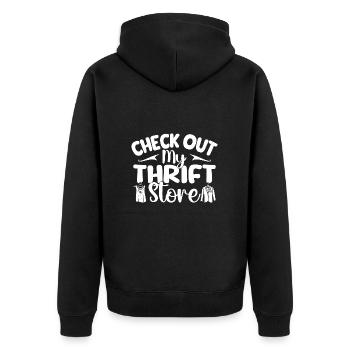 Thrift Shop Check Out My Thrift Store Love - Unisex Premium Organic Zip Hoodie - black - Back - Nico (187cm)